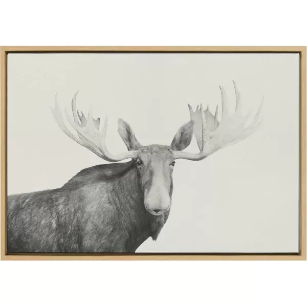 Kate and Laurel Sylvie Moose 2 crop BW Framed Linen Textured Canvas Wall Art by Emiko and Mark Franzen of F2Images 23x33 Natural Decorative Forest Animal Art for WallNatural