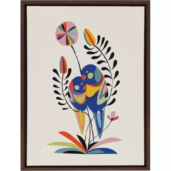 Kate and Laurel Sylvie Rainbow Lorikeet Framed Canvas Wall Art by Rachel Lee of My Dream Wall 18x24 Natural MidCentury Art for WallWalnut Brown