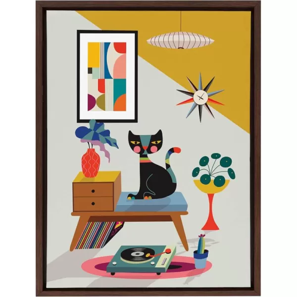 Kate and Laurel Sylvie Record Player Framed Canvas Wall Art by Rachel Lee of My Dream Wall 18x24 Natural Decorative Colorful Boho Art Print for WallBrown