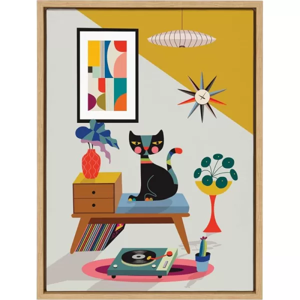 Kate and Laurel Sylvie Record Player Framed Canvas Wall Art by Rachel Lee of My Dream Wall 18x24 Natural Decorative Colorful Boho Art Print for WallNatural