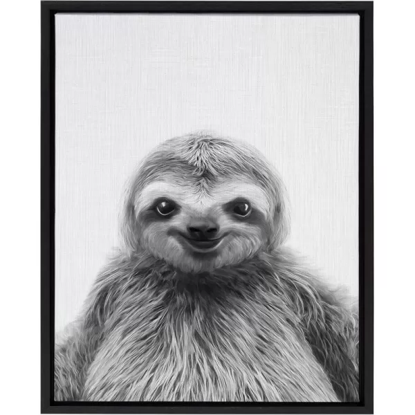 Kate and Laurel Sylvie Sloth Animal Print Black and White Portrait Framed Canvas Wall Art by Simon Te Tai 23x33 NaturalBlack