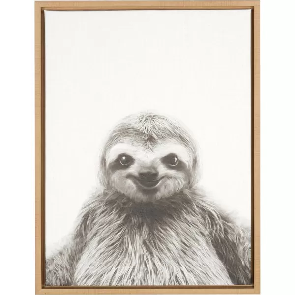 Kate and Laurel Sylvie Sloth Animal Print Black and White Portrait Framed Canvas Wall Art by Simon Te Tai 23x33 NaturalNatural