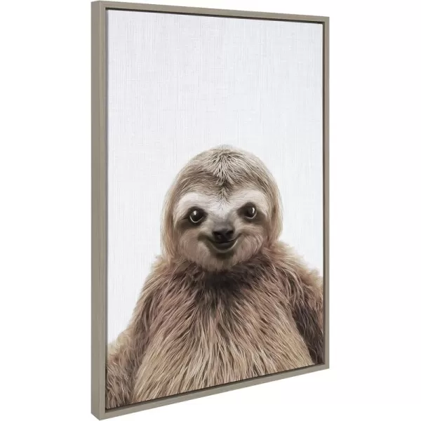 Kate and Laurel Sylvie Sloth Color Framed Canvas Wall Art by Simon Te of Tai Prints 23x33 Gray Modern Cute Animal Portrait for Wall DecorGray