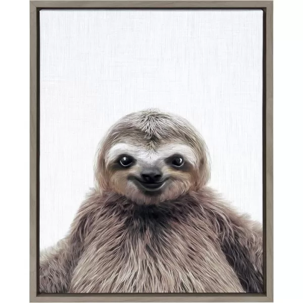 Kate and Laurel Sylvie Sloth Color Framed Canvas Wall Art by Simon Te of Tai Prints 23x33 Gray Modern Cute Animal Portrait for Wall DecorGrey