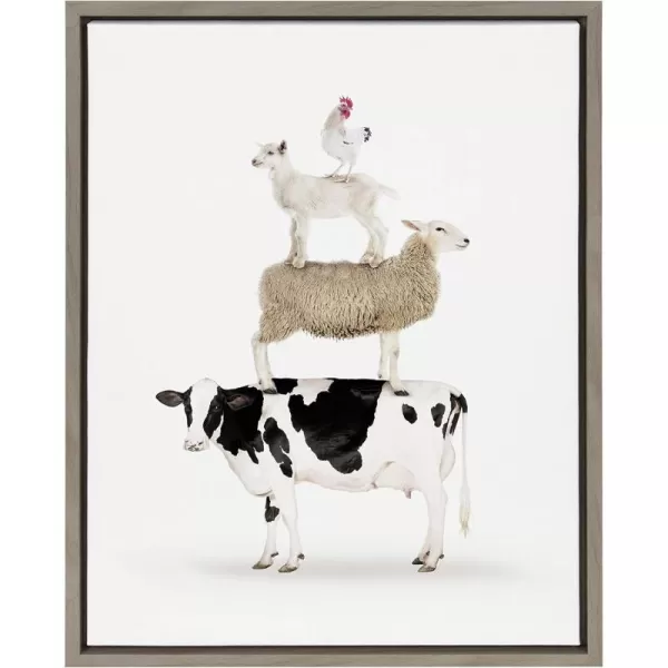 Kate and Laurel Sylvie Stacked Farm Animals Framed Canvas Wall Art by Amy Peterson 18x24 Gray Funny Farm Animal Wall Decor