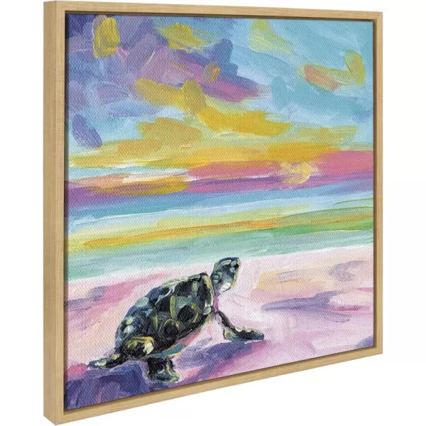 Kate and Laurel Sylvie Sunset Sea Turtle Framed Canvas Wall Art by Rachel Christopoulos 22x22 Natural Beautiful Animal Abstract Wall DcorNatural