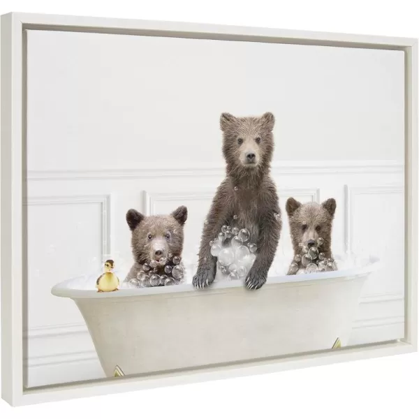 Kate and Laurel Sylvie Three Bears In Bubble Bath Neutral Style Framed Canvas Wall Art by Amy Peterson Art Studio 18x24 Natural Adorable Woodland Animal Art for WallWhite