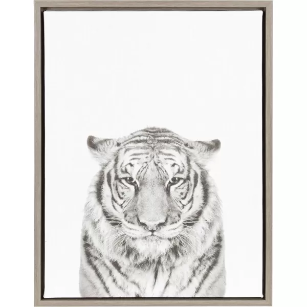 Kate and Laurel Sylvie Tiger Black and White Portrait Framed Canvas Wall Art by Simon Te Tai 18x24 GrayGrey