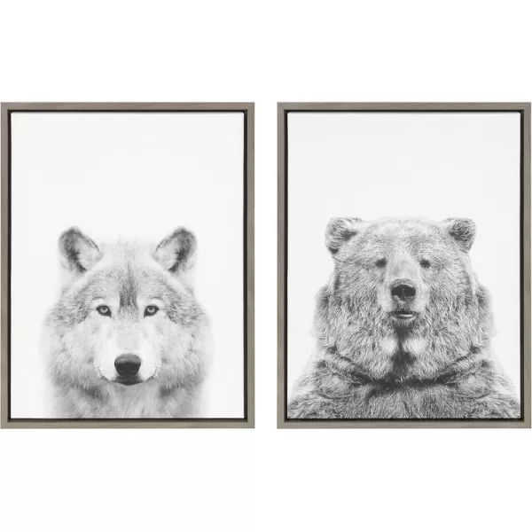 Kate and Laurel Sylvie Wolf and Bear Framed Canvas Wall Art Set by Simon Te of Tai Prints 18x24 Gray Animal and Nature Home Decor