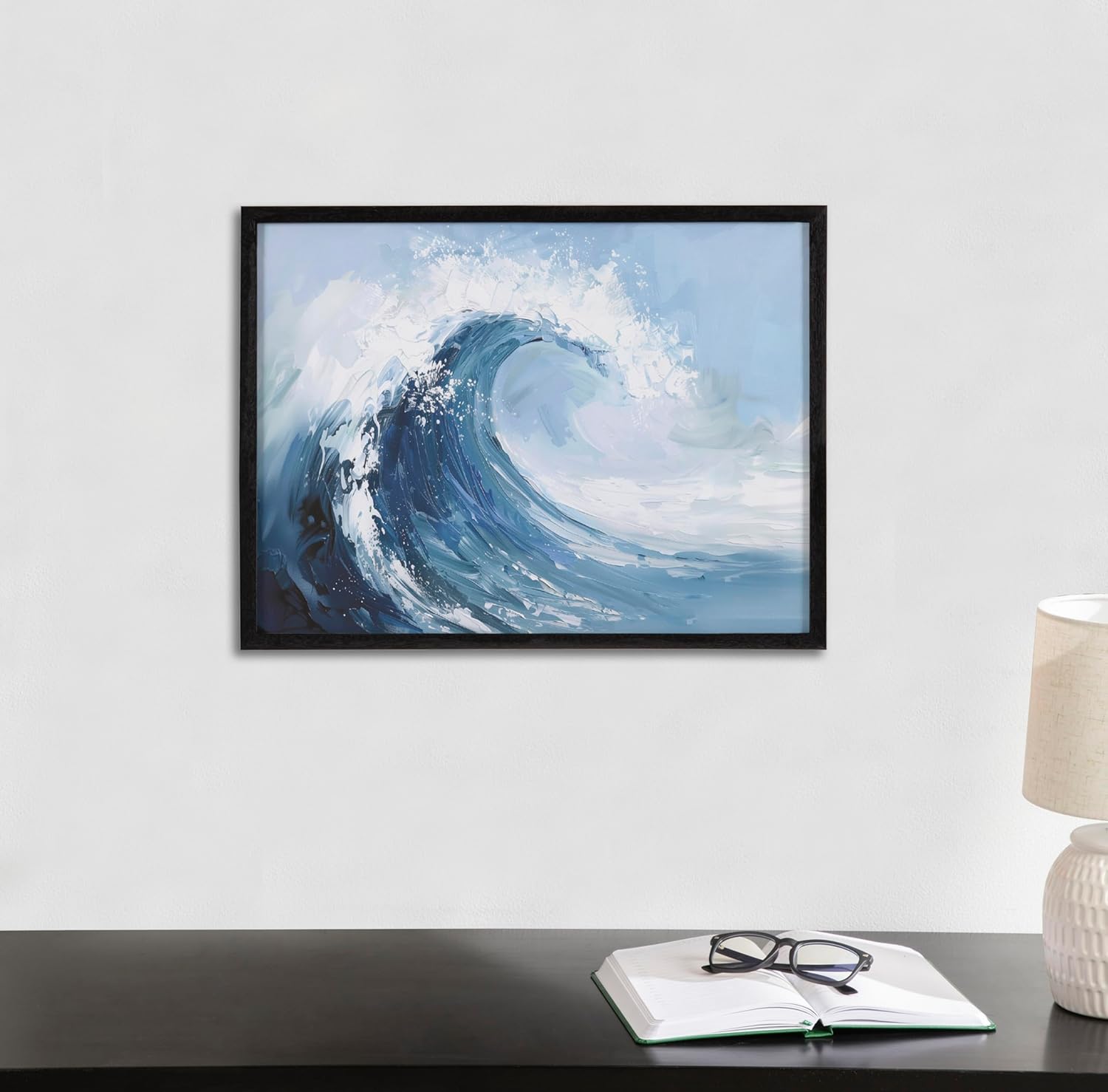 Kate and Laurel Abstract Coastal Blue Coral Framed Wall Art by The Creative Bunch Studio 12x16 Gold Modern Soft Beach Art for WallBlack  Abstract Wave