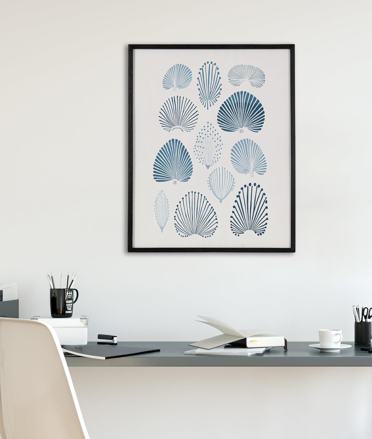 Kate and Laurel Abstract Coastal Blue Coral Framed Wall Art by The Creative Bunch Studio 12x16 Gold Modern Soft Beach Art for WallBlack  Blue Coral