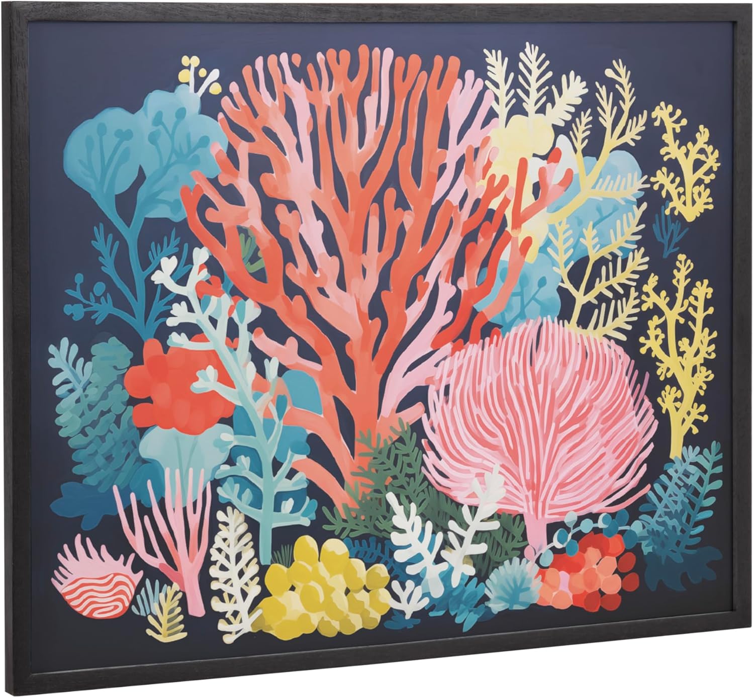 Kate and Laurel Abstract Coastal Blue Coral Framed Wall Art by The Creative Bunch Studio 12x16 Gold Modern Soft Beach Art for WallBlack  Bright Coral