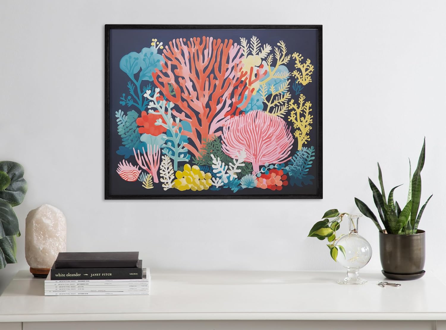 Kate and Laurel Abstract Coastal Blue Coral Framed Wall Art by The Creative Bunch Studio 12x16 Gold Modern Soft Beach Art for WallBlack  Bright Coral