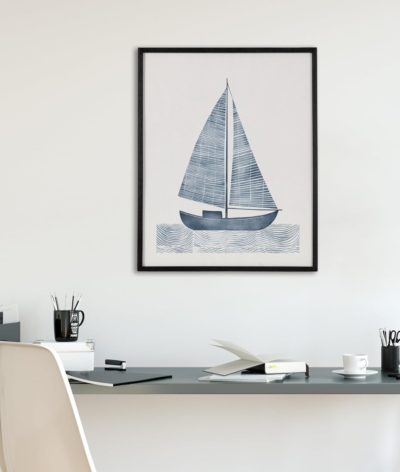 Kate and Laurel Abstract Coastal Blue Coral Framed Wall Art by The Creative Bunch Studio 12x16 Gold Modern Soft Beach Art for WallBlack  Sailboat