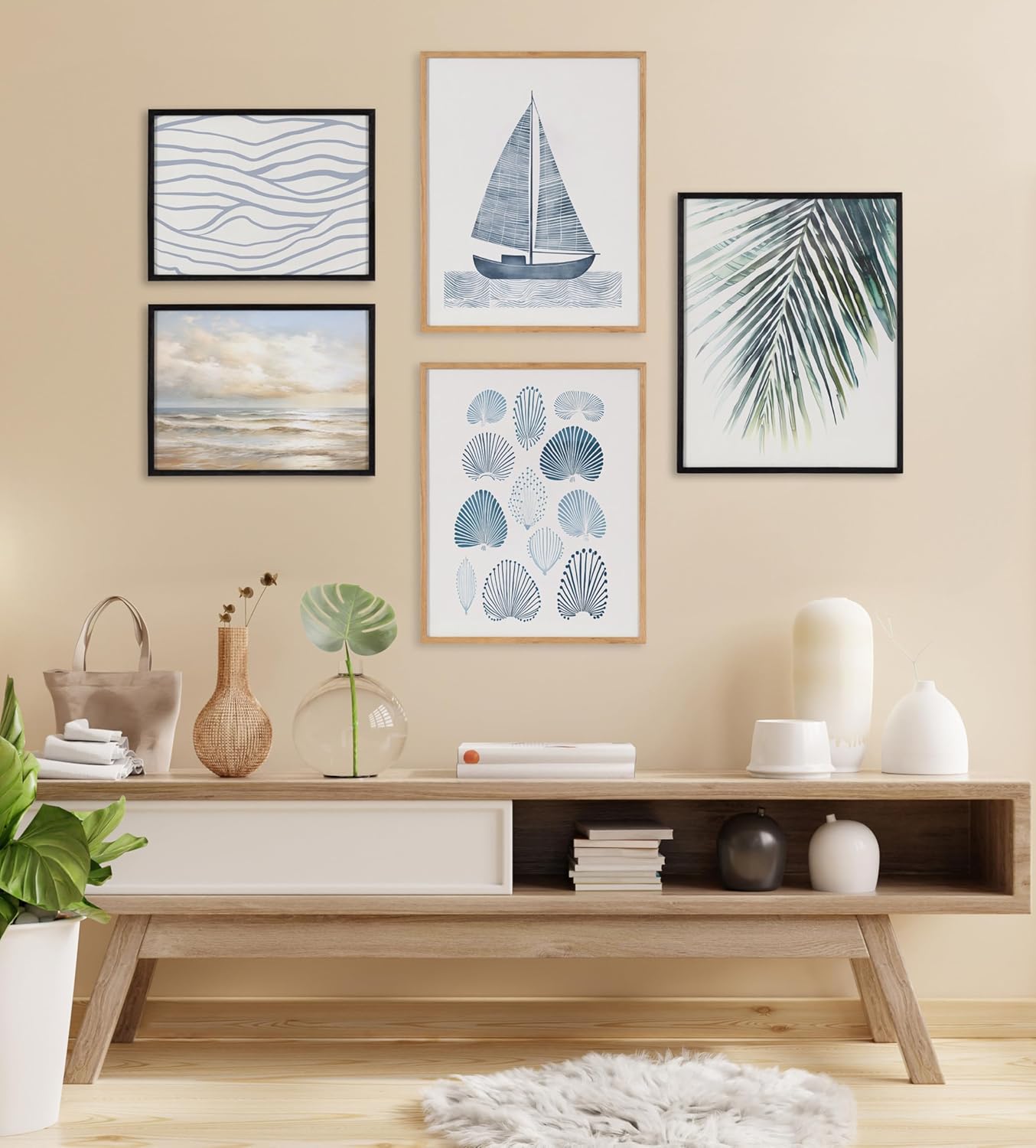 Kate and Laurel Abstract Coastal Blue Coral Framed Wall Art by The Creative Bunch Studio 12x16 Gold Modern Soft Beach Art for WallBlack  Sailboat