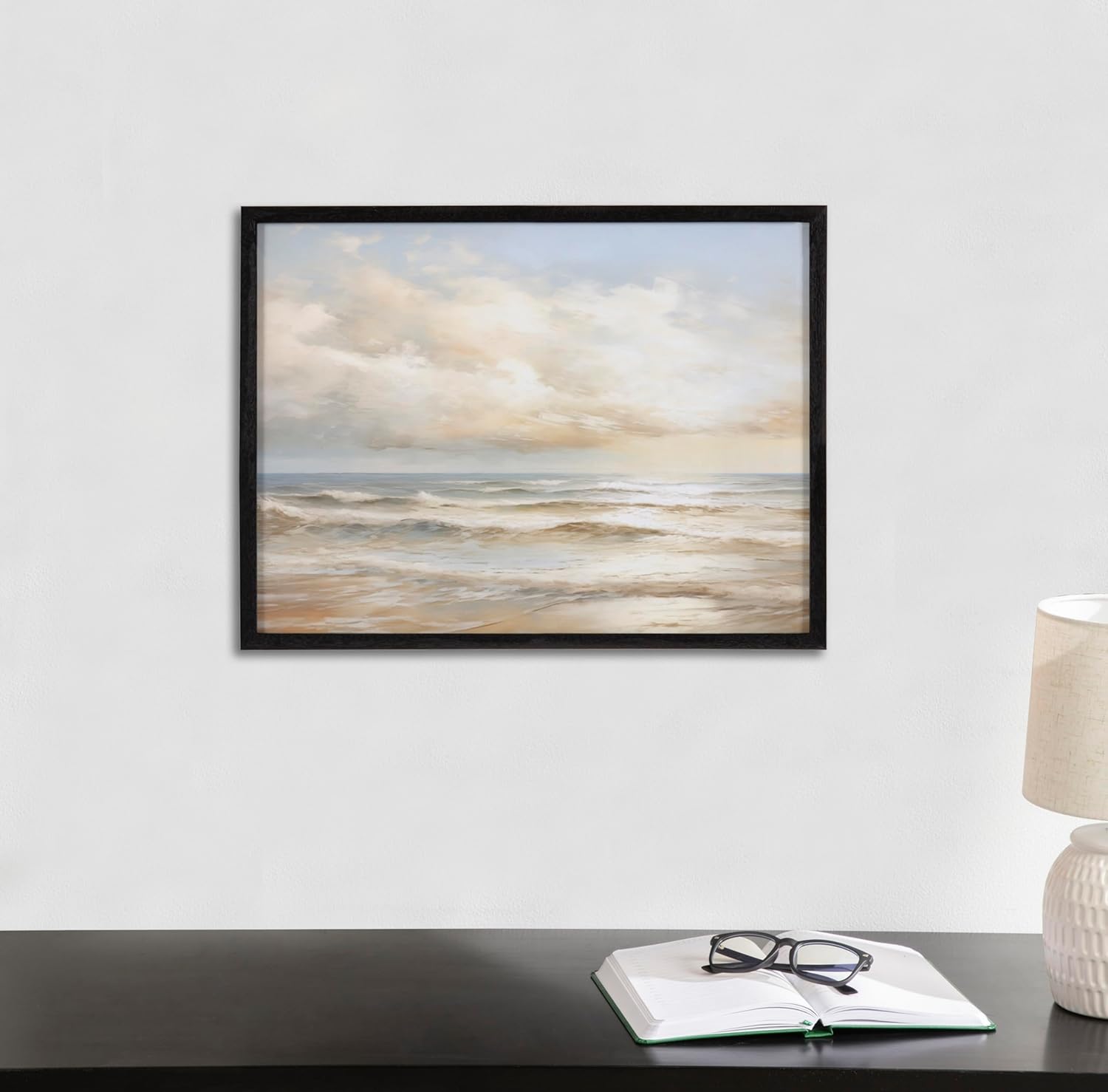 Kate and Laurel Abstract Coastal Blue Coral Framed Wall Art by The Creative Bunch Studio 12x16 Gold Modern Soft Beach Art for WallBlack  Sunset