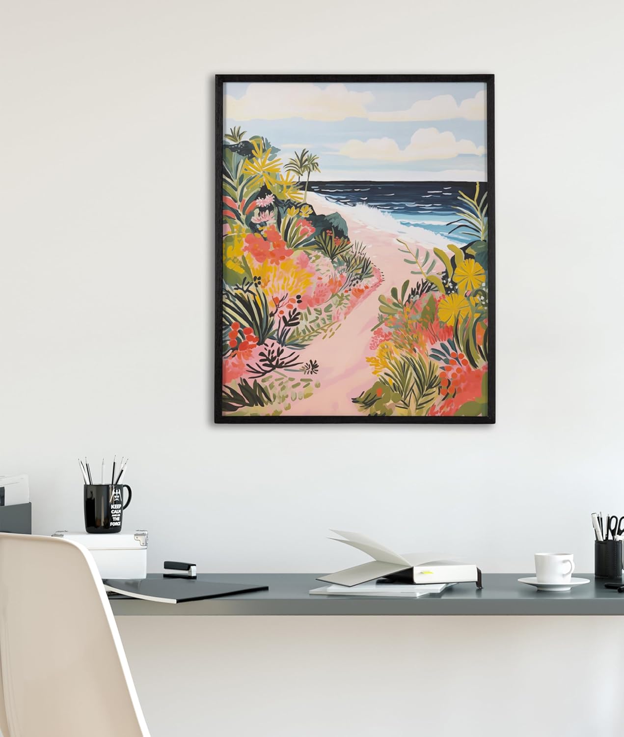 Kate and Laurel Abstract Coastal Blue Coral Framed Wall Art by The Creative Bunch Studio 12x16 Gold Modern Soft Beach Art for WallBlack  Tropical Path