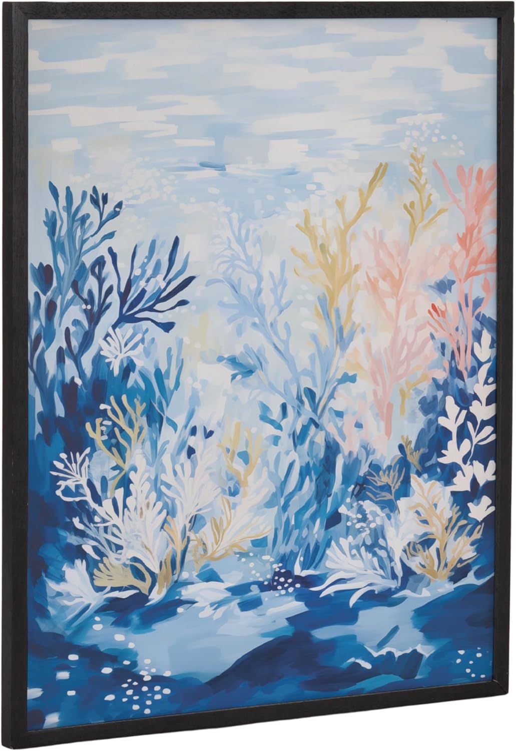 Kate and Laurel Abstract Coastal Blue Coral Framed Wall Art by The Creative Bunch Studio 12x16 Gold Modern Soft Beach Art for WallBlack