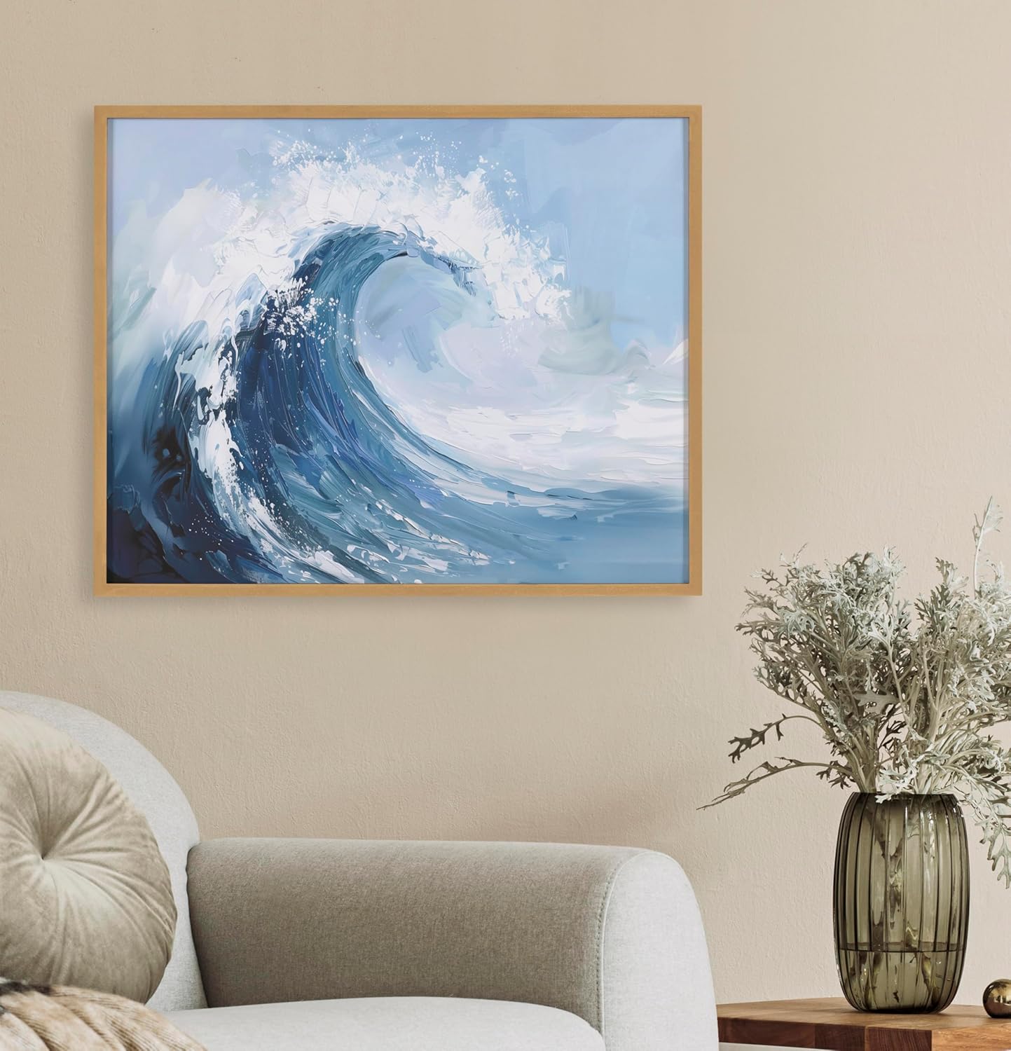 Kate and Laurel Abstract Coastal Blue Coral Framed Wall Art by The Creative Bunch Studio 12x16 Gold Modern Soft Beach Art for WallGold  Abstract Wave