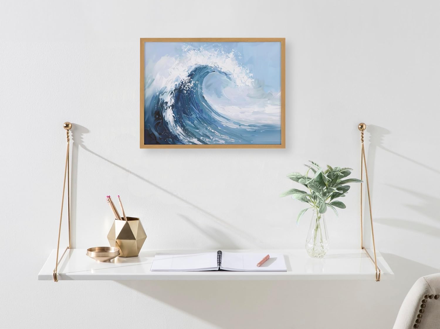 Kate and Laurel Abstract Coastal Blue Coral Framed Wall Art by The Creative Bunch Studio 12x16 Gold Modern Soft Beach Art for WallGold  Abstract Wave