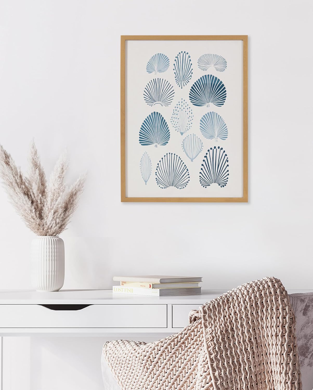 Kate and Laurel Abstract Coastal Blue Coral Framed Wall Art by The Creative Bunch Studio 12x16 Gold Modern Soft Beach Art for WallGold  Blue Coral