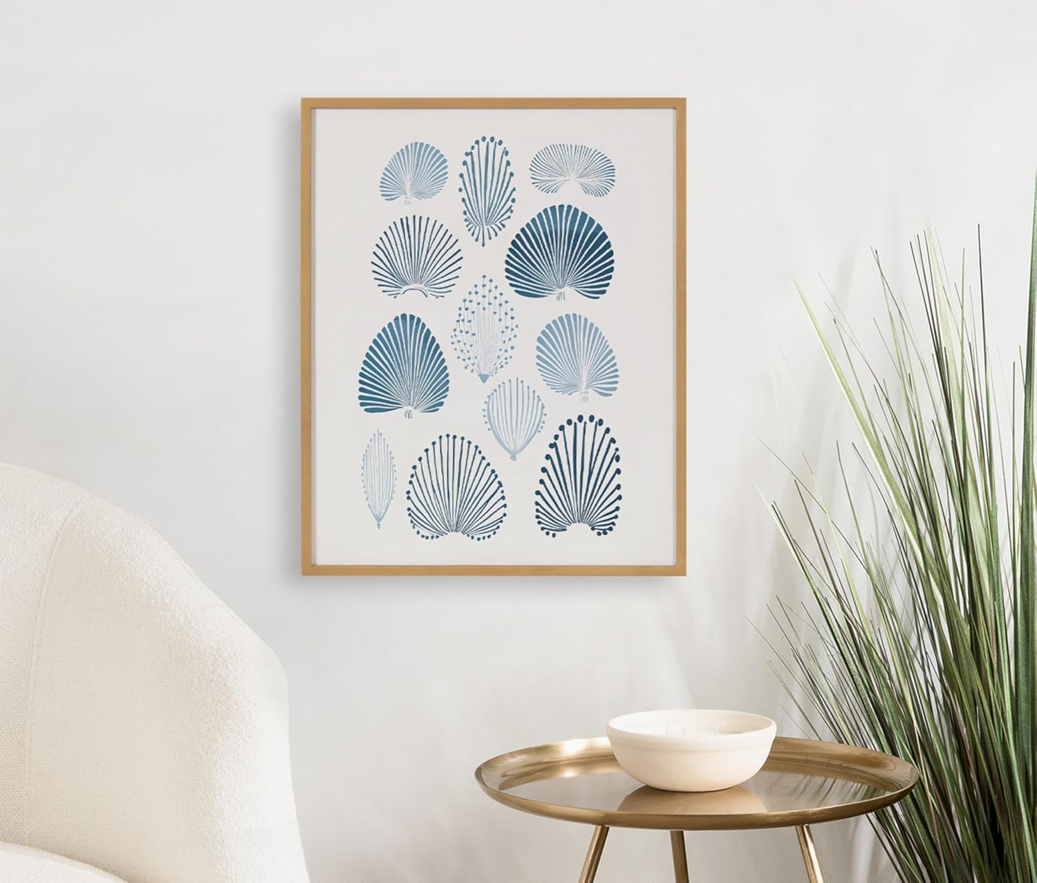 Kate and Laurel Abstract Coastal Blue Coral Framed Wall Art by The Creative Bunch Studio 12x16 Gold Modern Soft Beach Art for WallGold  Blue Coral