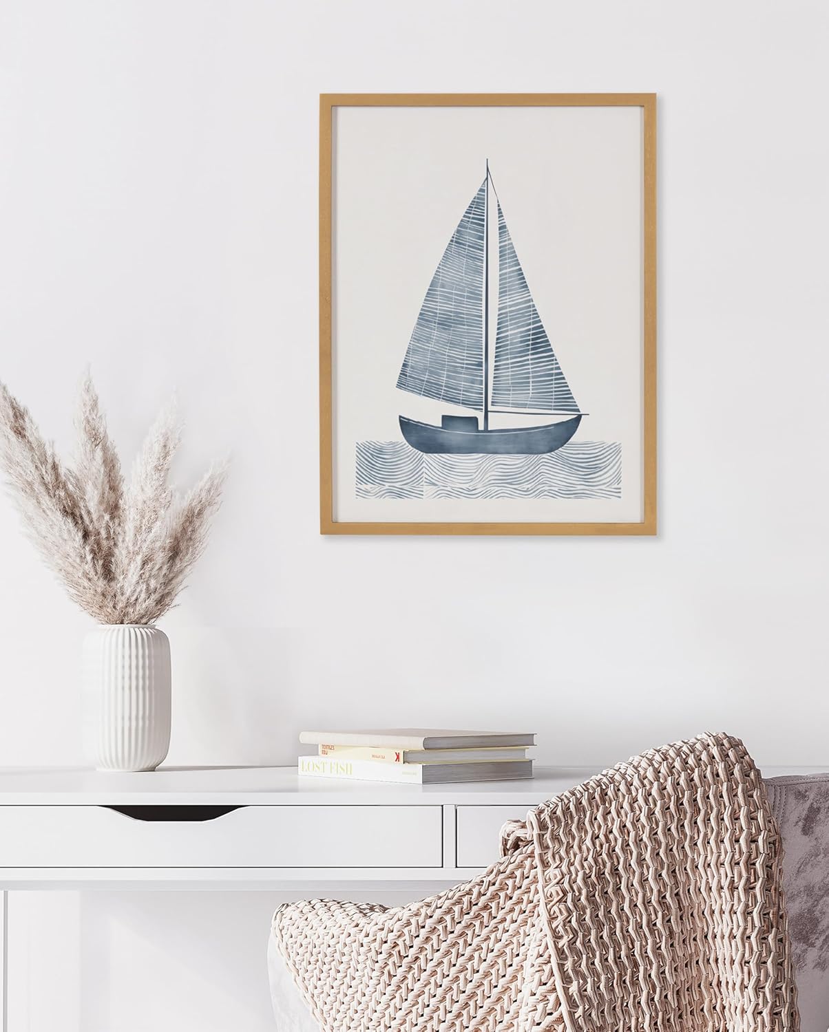 Kate and Laurel Abstract Coastal Blue Coral Framed Wall Art by The Creative Bunch Studio 12x16 Gold Modern Soft Beach Art for WallGold  Sailboat
