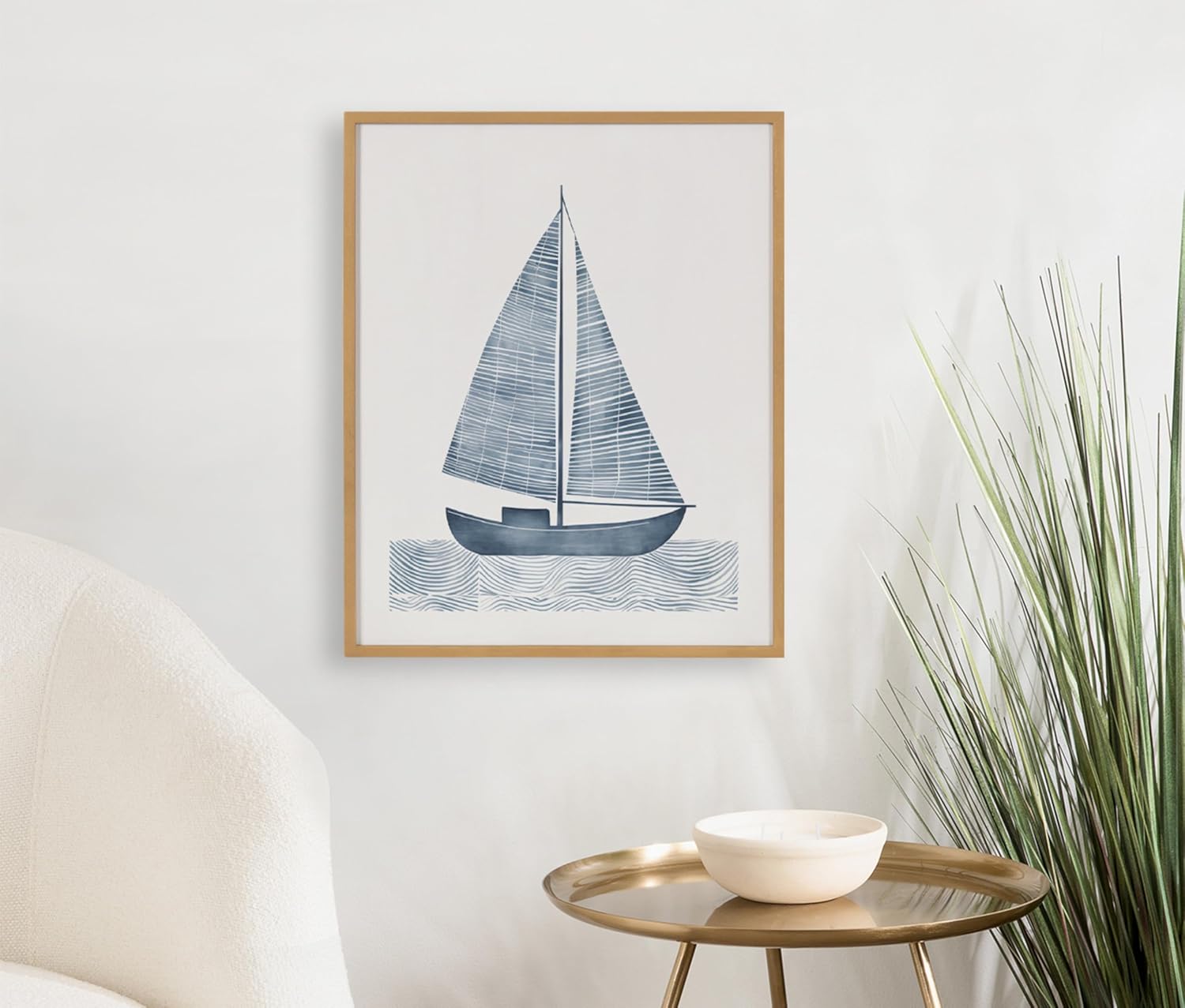 Kate and Laurel Abstract Coastal Blue Coral Framed Wall Art by The Creative Bunch Studio 12x16 Gold Modern Soft Beach Art for WallGold  Sailboat