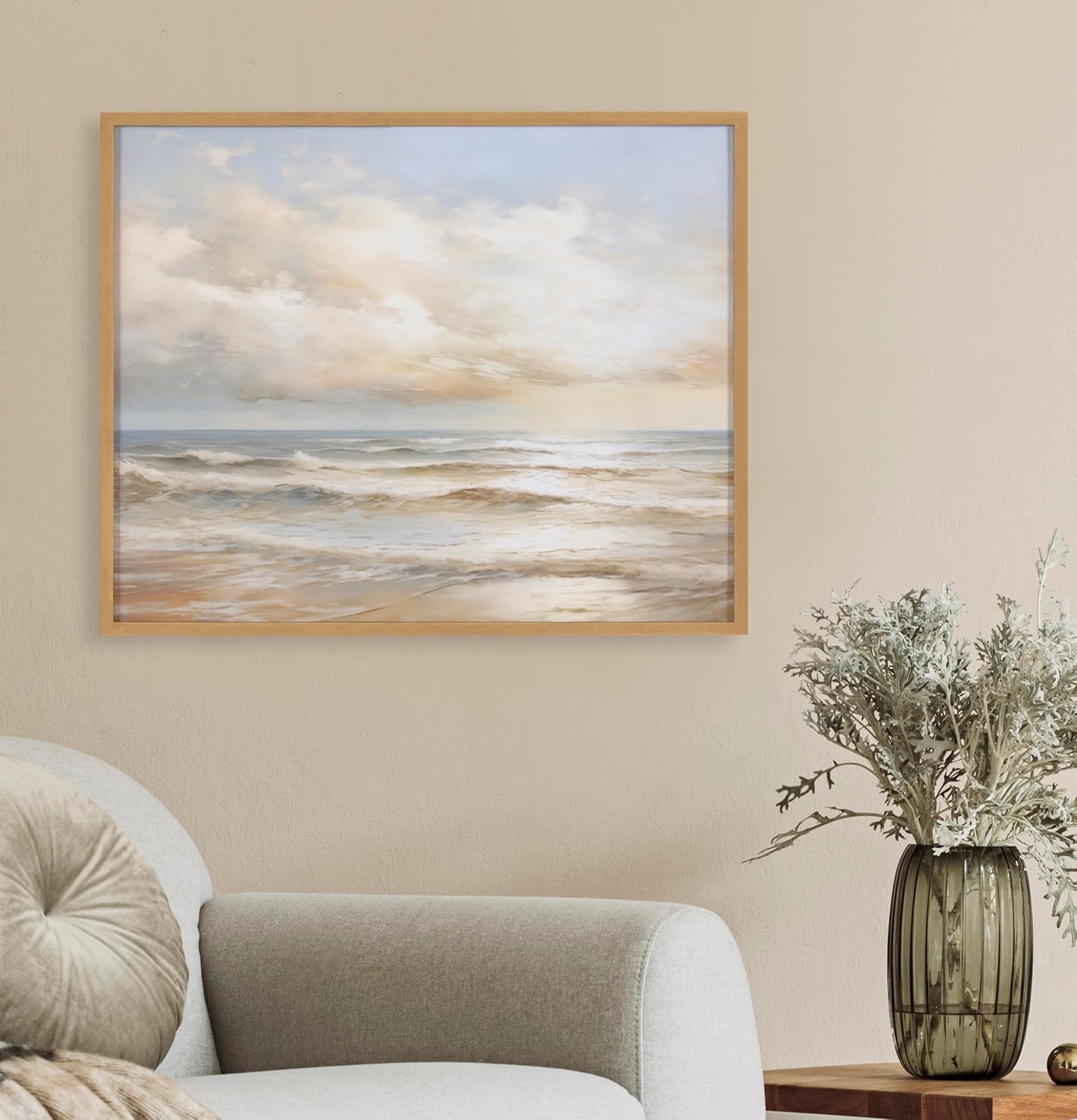 Kate and Laurel Abstract Coastal Blue Coral Framed Wall Art by The Creative Bunch Studio 12x16 Gold Modern Soft Beach Art for WallGold  Sunset