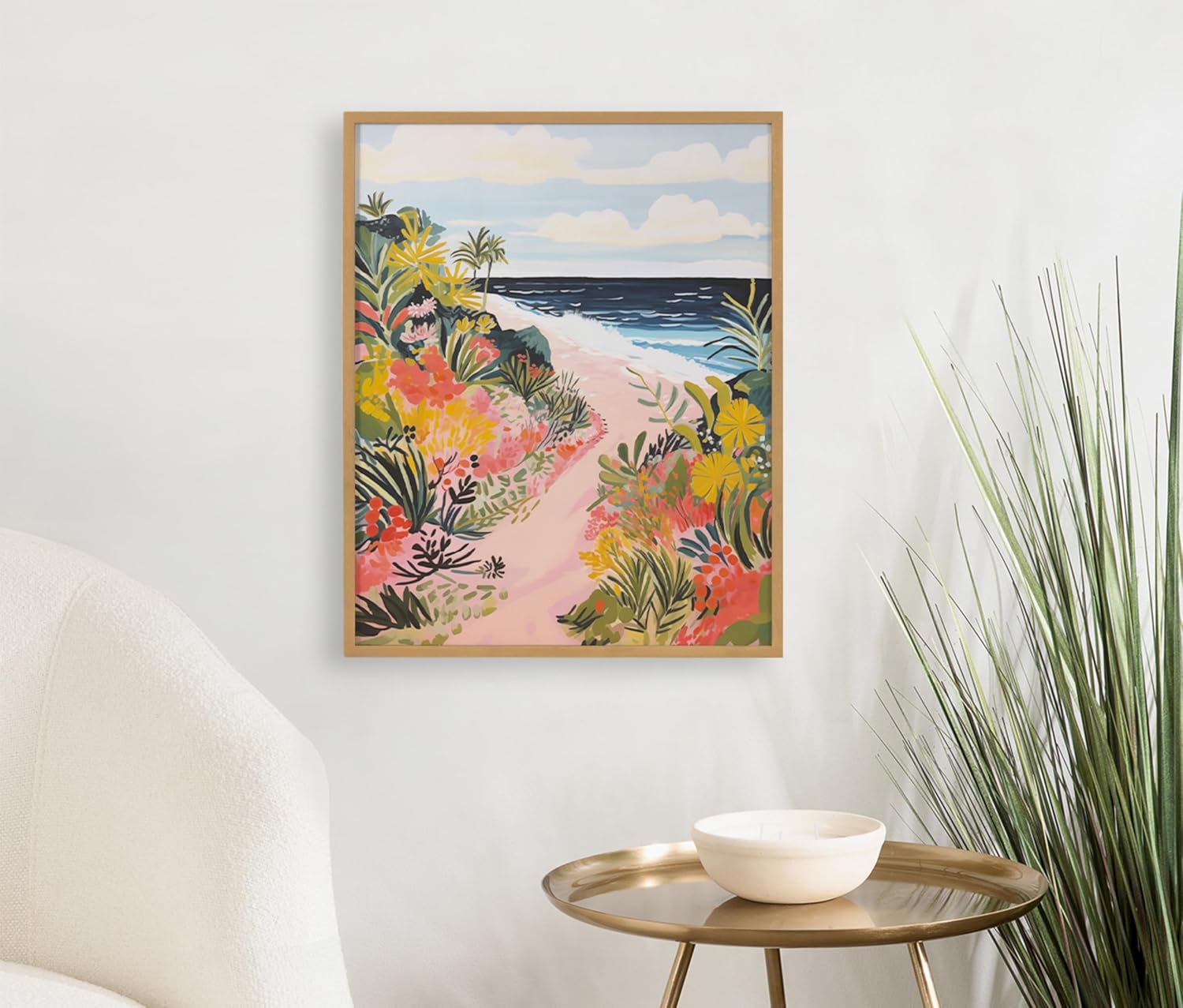 Kate and Laurel Abstract Coastal Blue Coral Framed Wall Art by The Creative Bunch Studio 12x16 Gold Modern Soft Beach Art for WallGold  Tropical Path