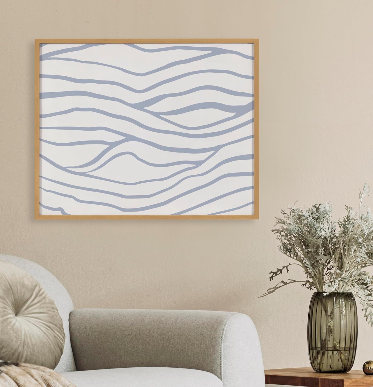 Kate and Laurel Abstract Coastal Blue Coral Framed Wall Art by The Creative Bunch Studio 12x16 Gold Modern Soft Beach Art for WallGold  Waves