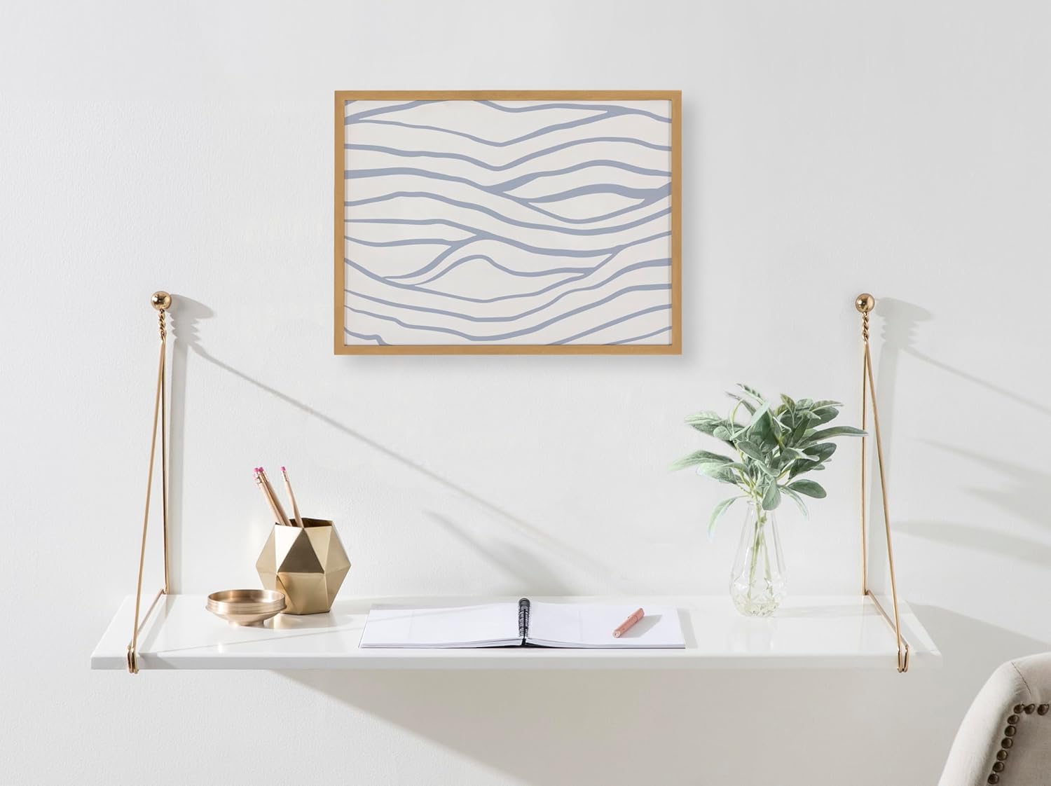 Kate and Laurel Abstract Coastal Blue Coral Framed Wall Art by The Creative Bunch Studio 12x16 Gold Modern Soft Beach Art for WallGold  Waves