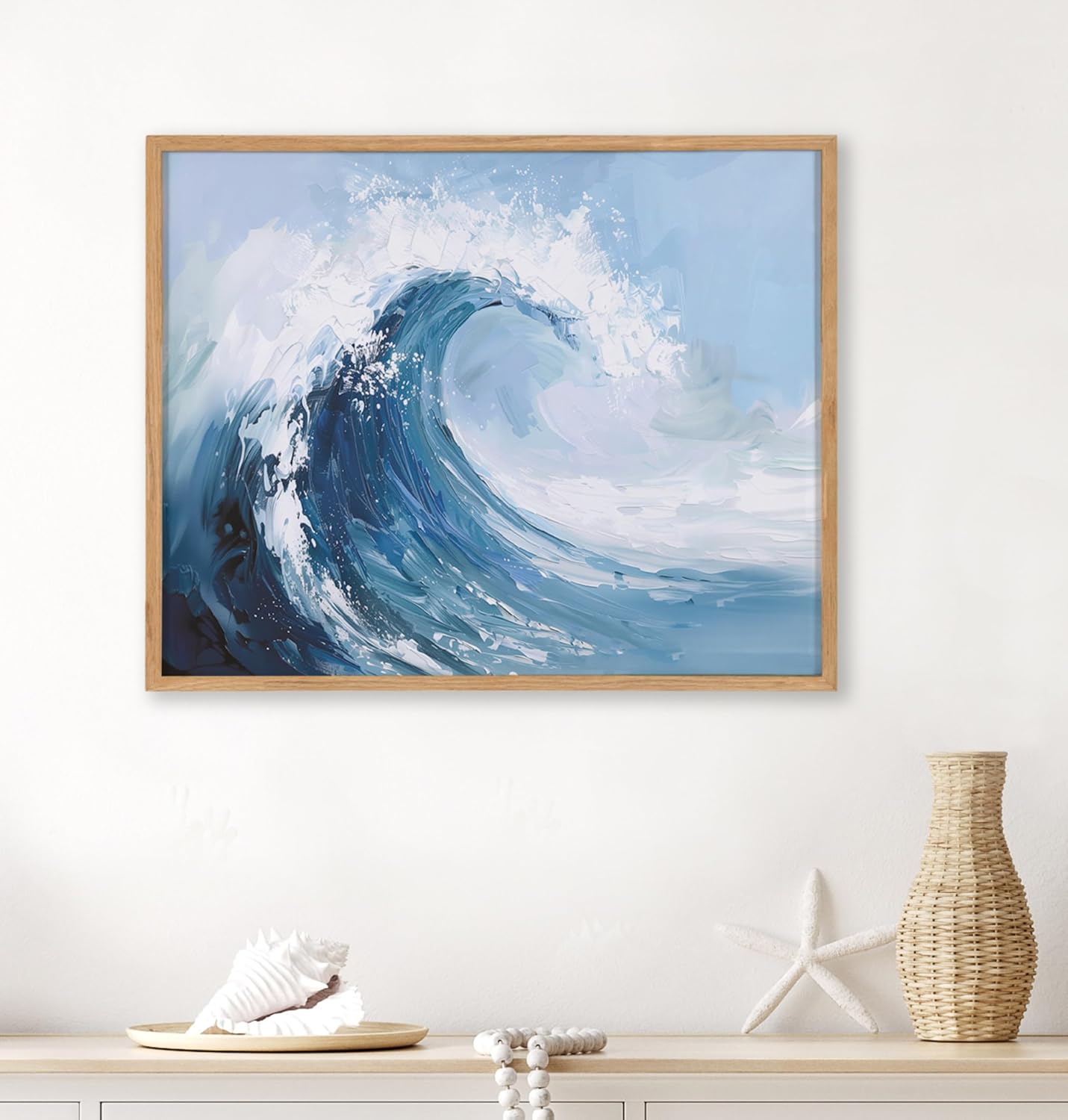Kate and Laurel Abstract Coastal Blue Coral Framed Wall Art by The Creative Bunch Studio 12x16 Gold Modern Soft Beach Art for WallNatural  Abstract Wave