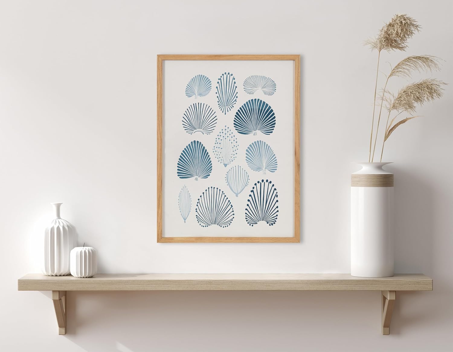 Kate and Laurel Abstract Coastal Blue Coral Framed Wall Art by The Creative Bunch Studio 12x16 Gold Modern Soft Beach Art for WallNatural  Blue Coral