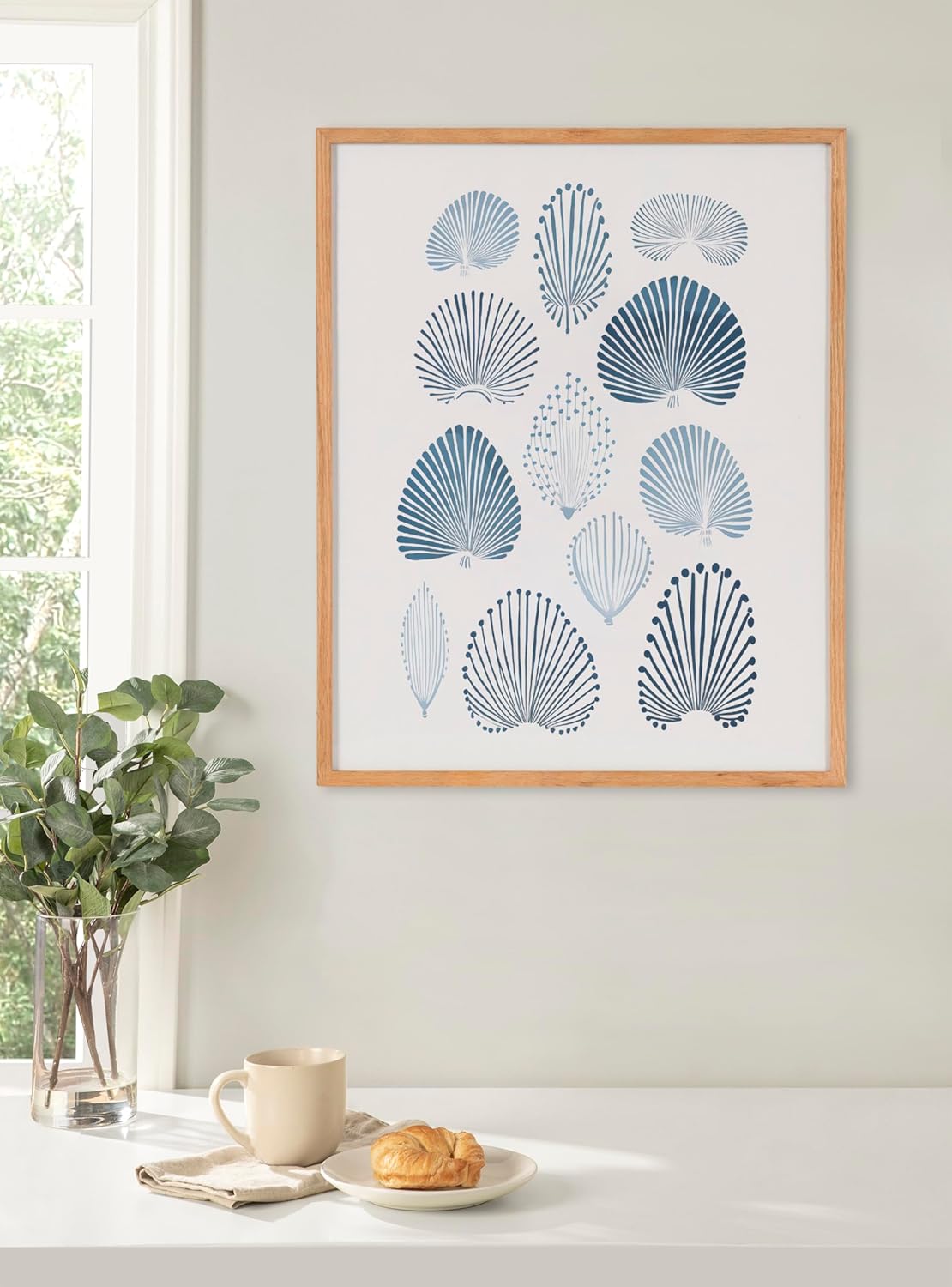 Kate and Laurel Abstract Coastal Blue Coral Framed Wall Art by The Creative Bunch Studio 12x16 Gold Modern Soft Beach Art for WallNatural  Blue Coral