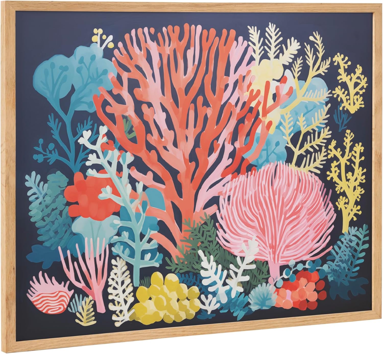 Kate and Laurel Abstract Coastal Blue Coral Framed Wall Art by The Creative Bunch Studio 12x16 Gold Modern Soft Beach Art for WallNatural  Bright Coral