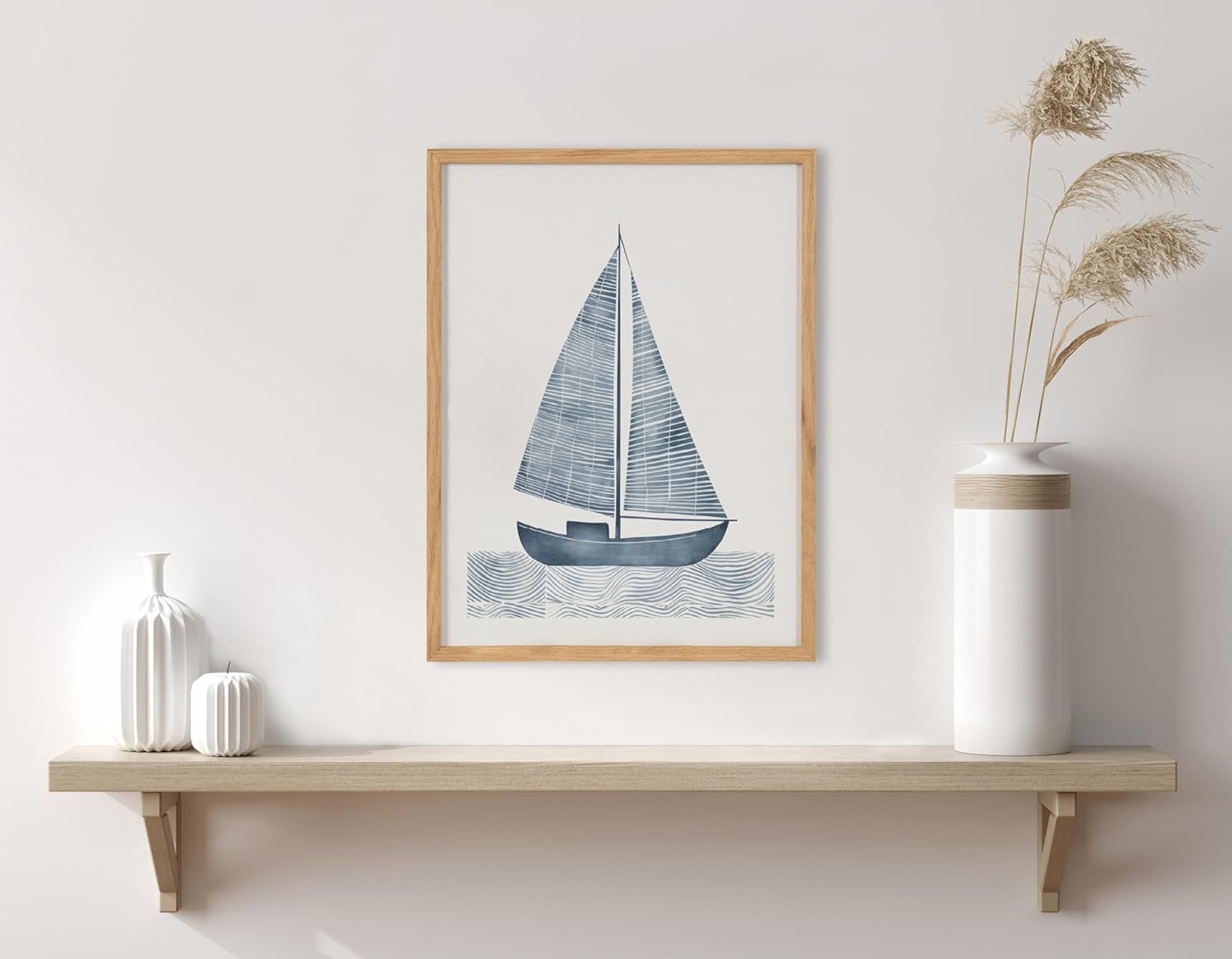 Kate and Laurel Abstract Coastal Blue Coral Framed Wall Art by The Creative Bunch Studio 12x16 Gold Modern Soft Beach Art for WallNatural  Sailboat