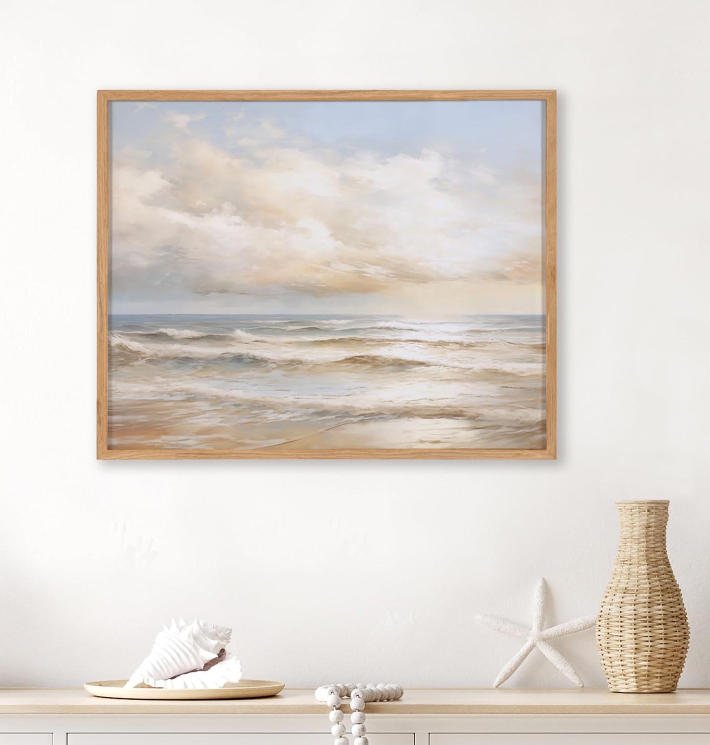 Kate and Laurel Abstract Coastal Blue Coral Framed Wall Art by The Creative Bunch Studio 12x16 Gold Modern Soft Beach Art for WallNatural  Sunset