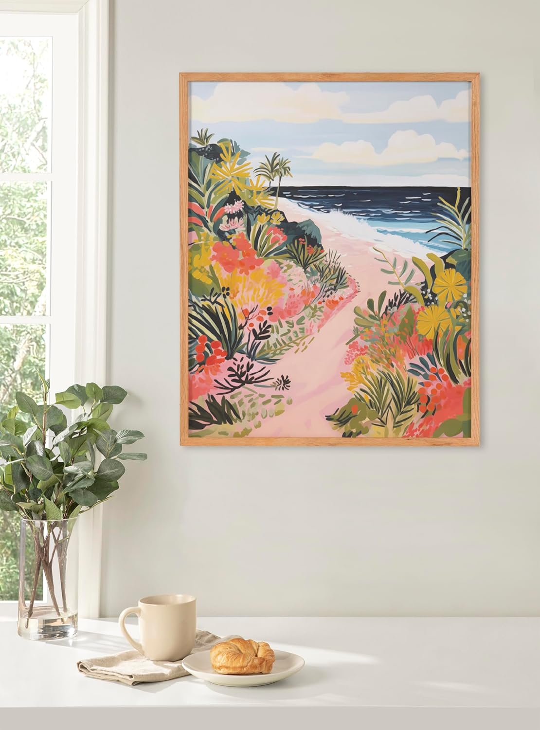 Kate and Laurel Abstract Coastal Blue Coral Framed Wall Art by The Creative Bunch Studio 12x16 Gold Modern Soft Beach Art for WallNatural  Tropical Path
