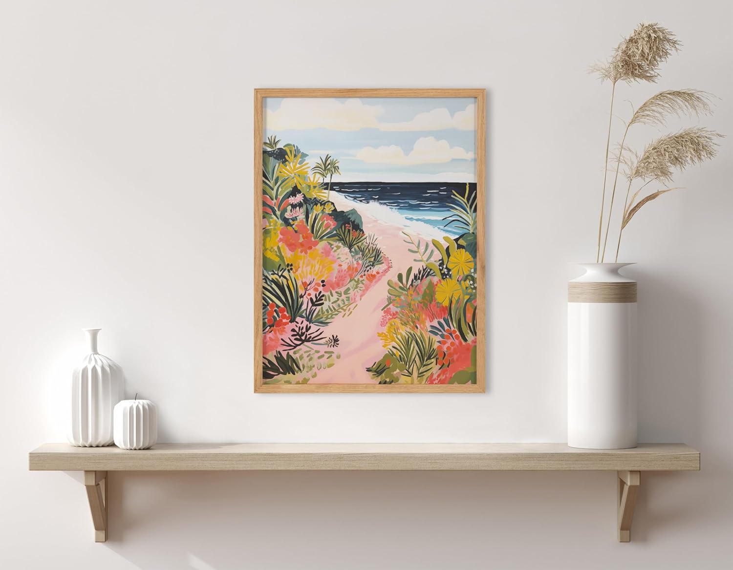 Kate and Laurel Abstract Coastal Blue Coral Framed Wall Art by The Creative Bunch Studio 12x16 Gold Modern Soft Beach Art for WallNatural  Tropical Path