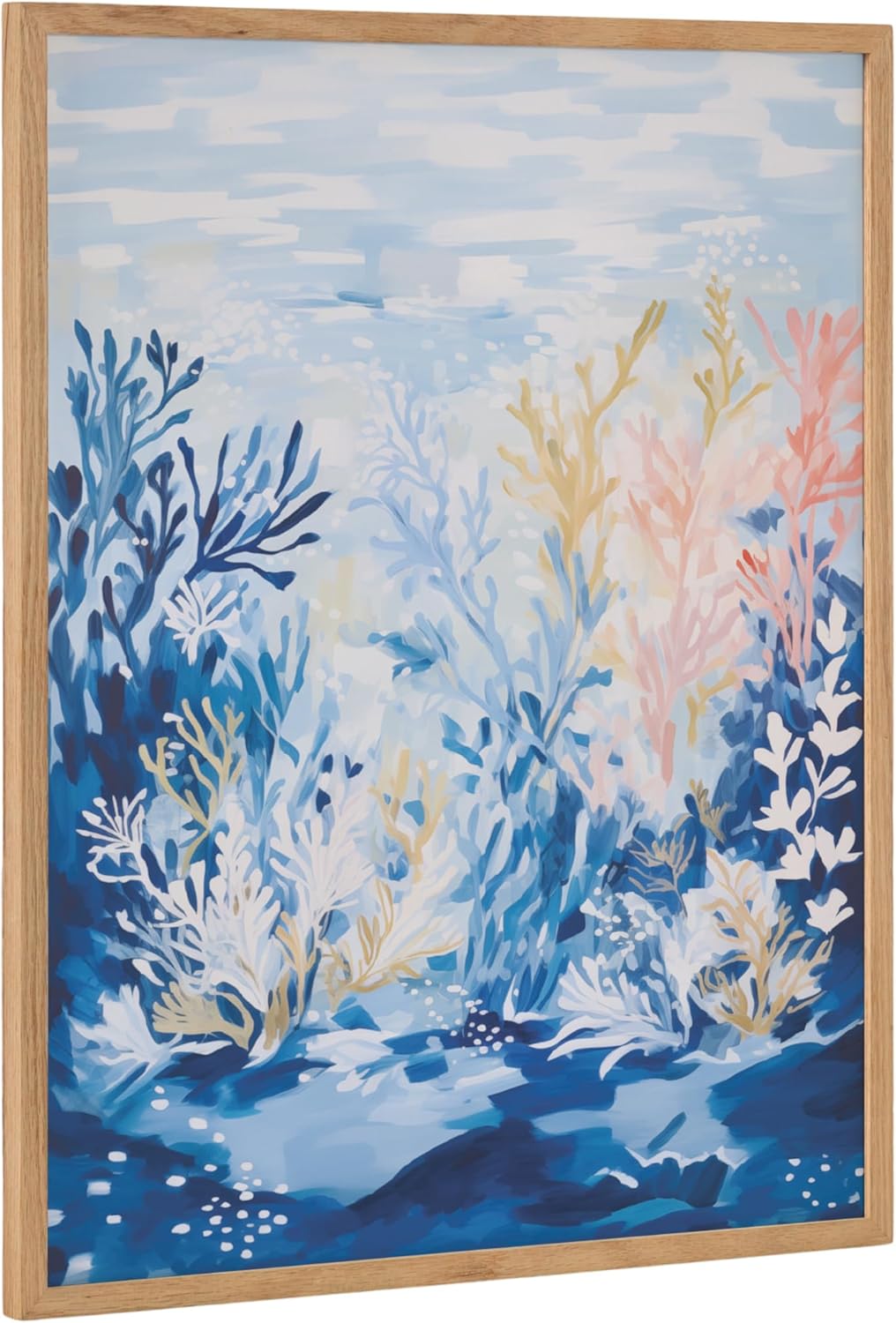 Kate and Laurel Abstract Coastal Blue Coral Framed Wall Art by The Creative Bunch Studio 12x16 Gold Modern Soft Beach Art for WallNatural  Underwater