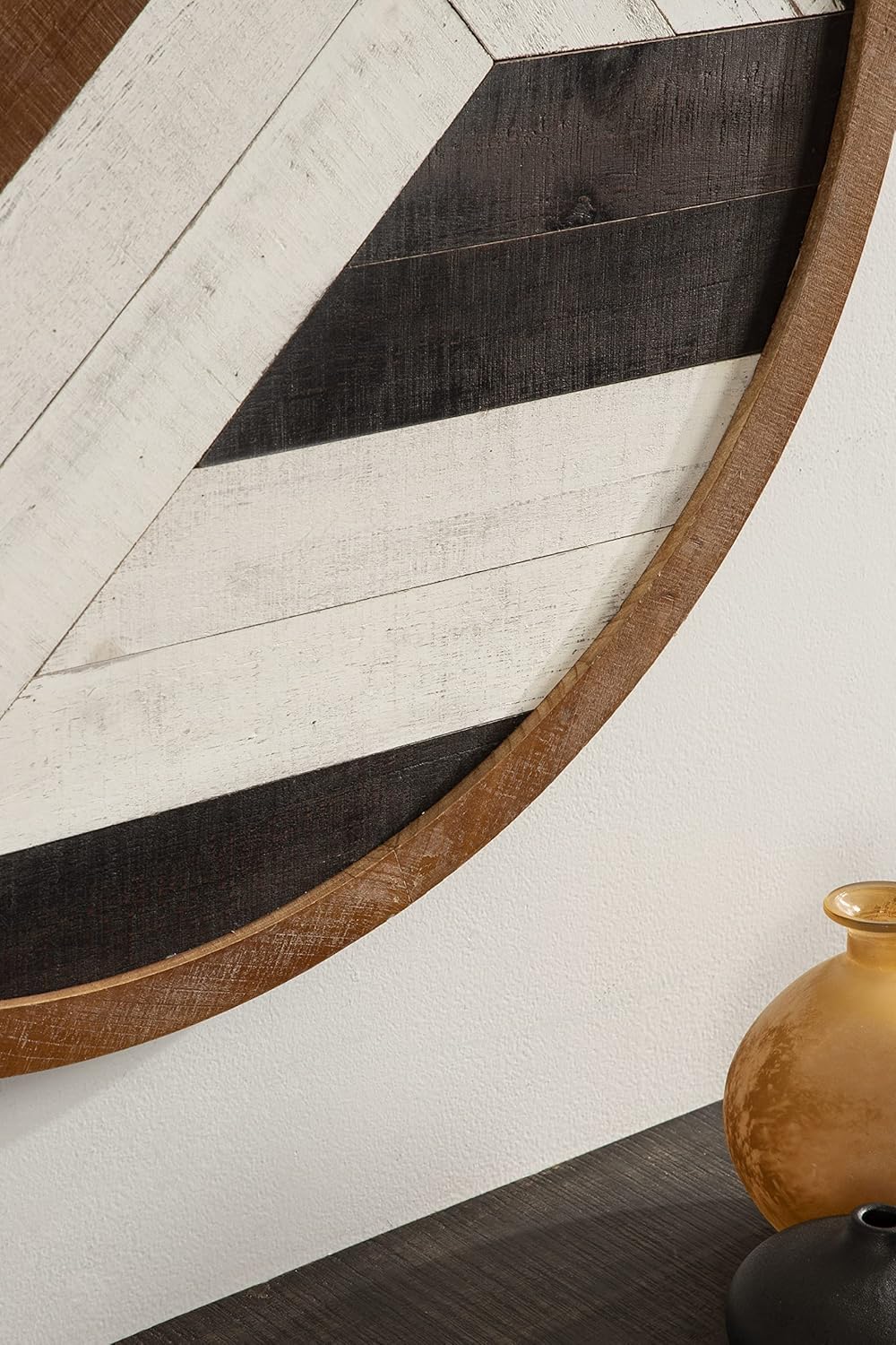Kate and Laurel Ballez Boho Shiplap Wood Plank Art Plaque 28  Inch Diameter Multicolored Decorative Rustic Round Wooden Art for WallRustic BrownBlack