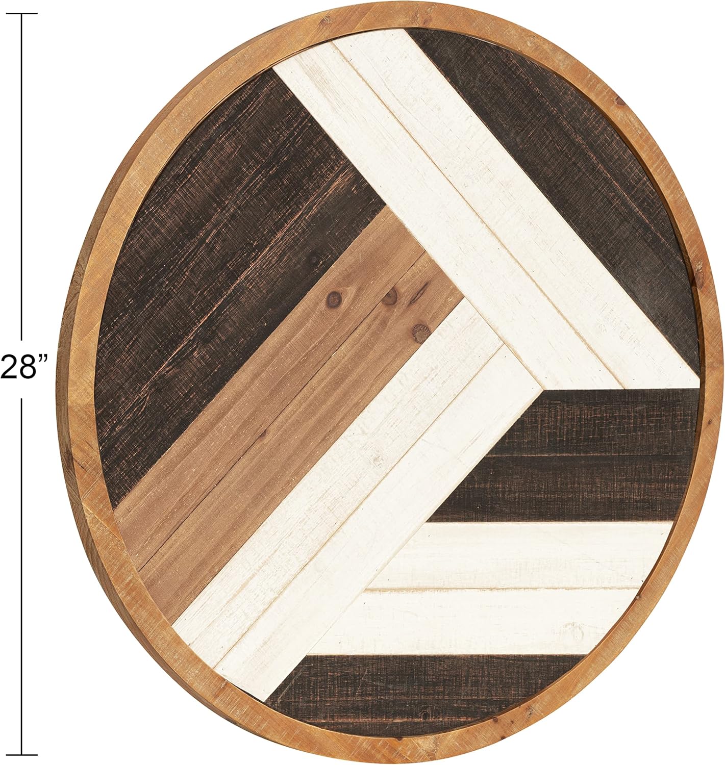 Kate and Laurel Ballez Boho Shiplap Wood Plank Art Plaque 28  Inch Diameter Multicolored Decorative Rustic Round Wooden Art for WallRustic BrownBlack