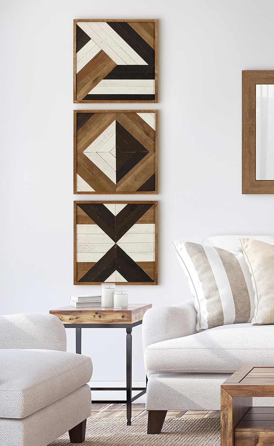 Kate and Laurel Ballez Coastal Geometric Wood Art Set Set of 3 Light Multicolored Decorative Pieced Wooden Plaque Collection for WallBrown