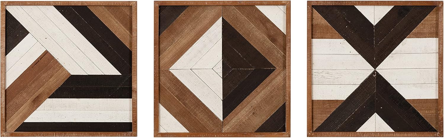 Kate and Laurel Ballez Coastal Geometric Wood Art Set Set of 3 Light Multicolored Decorative Pieced Wooden Plaque Collection for WallBrown