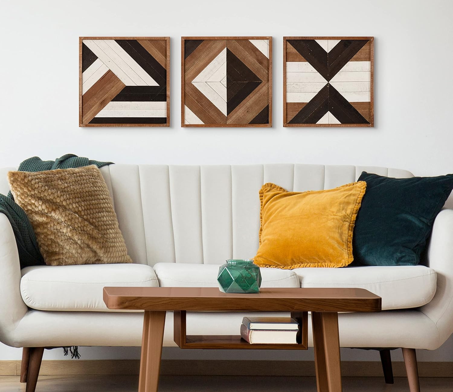 Kate and Laurel Ballez Coastal Geometric Wood Art Set Set of 3 Light Multicolored Decorative Pieced Wooden Plaque Collection for WallBrown