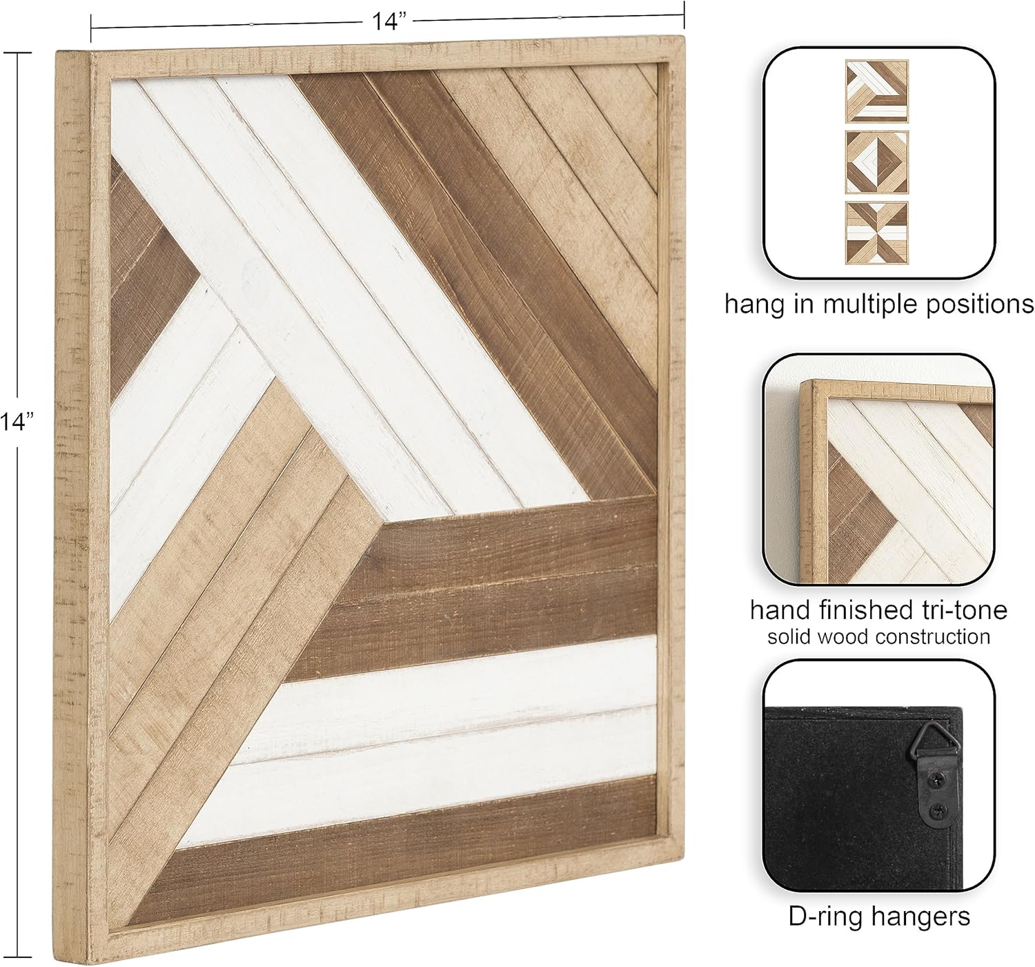 Kate and Laurel Ballez Coastal Geometric Wood Art Set Set of 3 Light Multicolored Decorative Pieced Wooden Plaque Collection for WallLight Brown