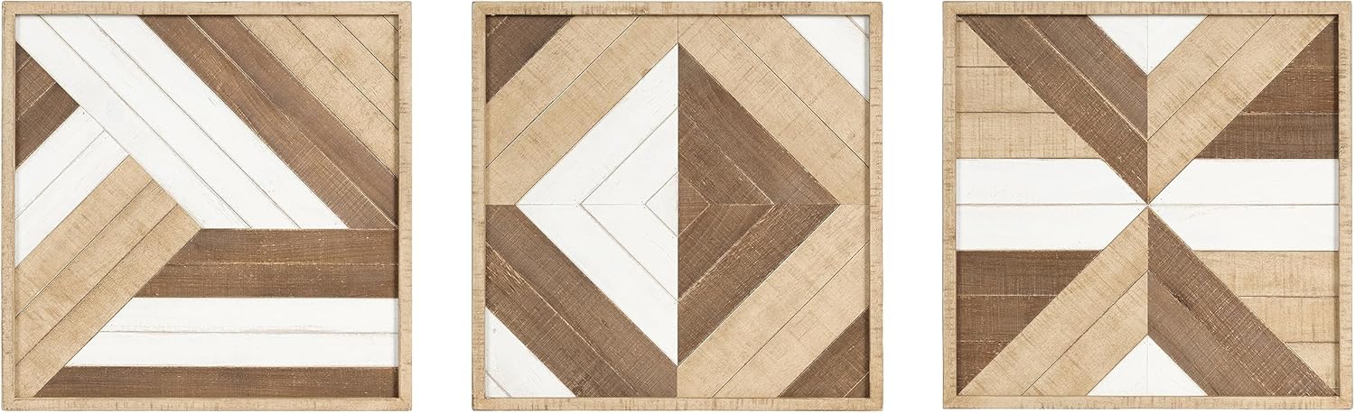 Kate and Laurel Ballez Coastal Geometric Wood Art Set Set of 3 Light Multicolored Decorative Pieced Wooden Plaque Collection for WallLight Brown