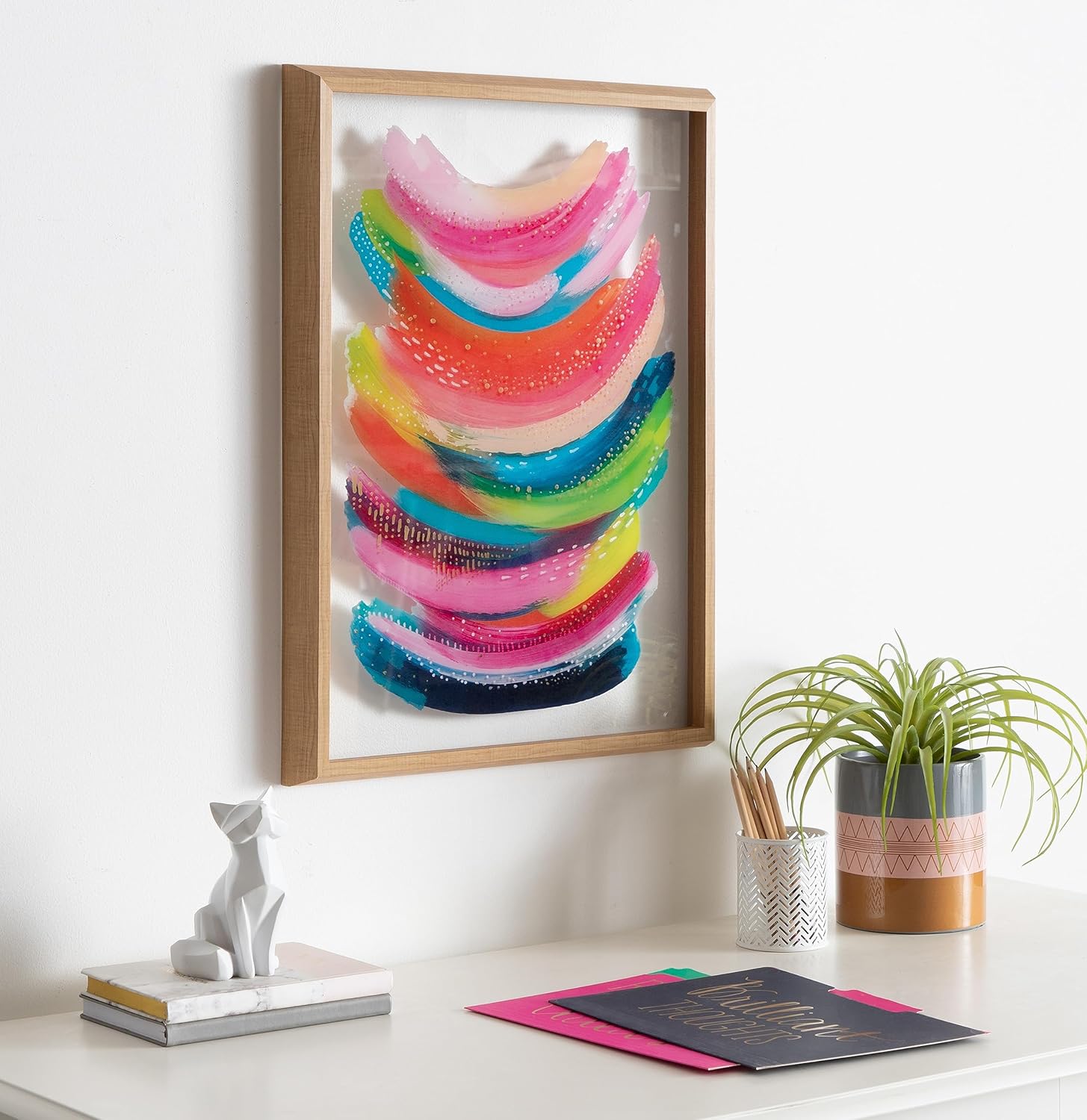 Kate and Laurel Blake Bright Abstract Framed Printed Glass Art by Jessi Raulet of EttaVee 18x24 Natural Beautiful Modern Glass Wall Art for HomeNatural