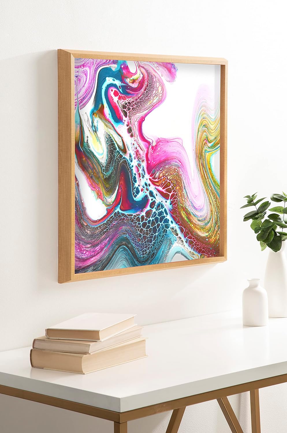 Kate and Laurel Blake Kaleidescope Framed Printed Acrylic Wall Art by Xizhou Xie 24x24 Natural Modern Abstract Bright Colorful Art for Wall
